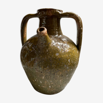 Oil jar glazed terracotta khaki green 18-19th