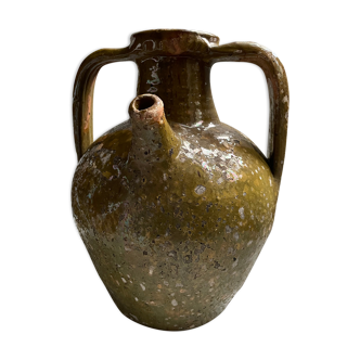 Oil jar glazed terracotta khaki green 18-19th