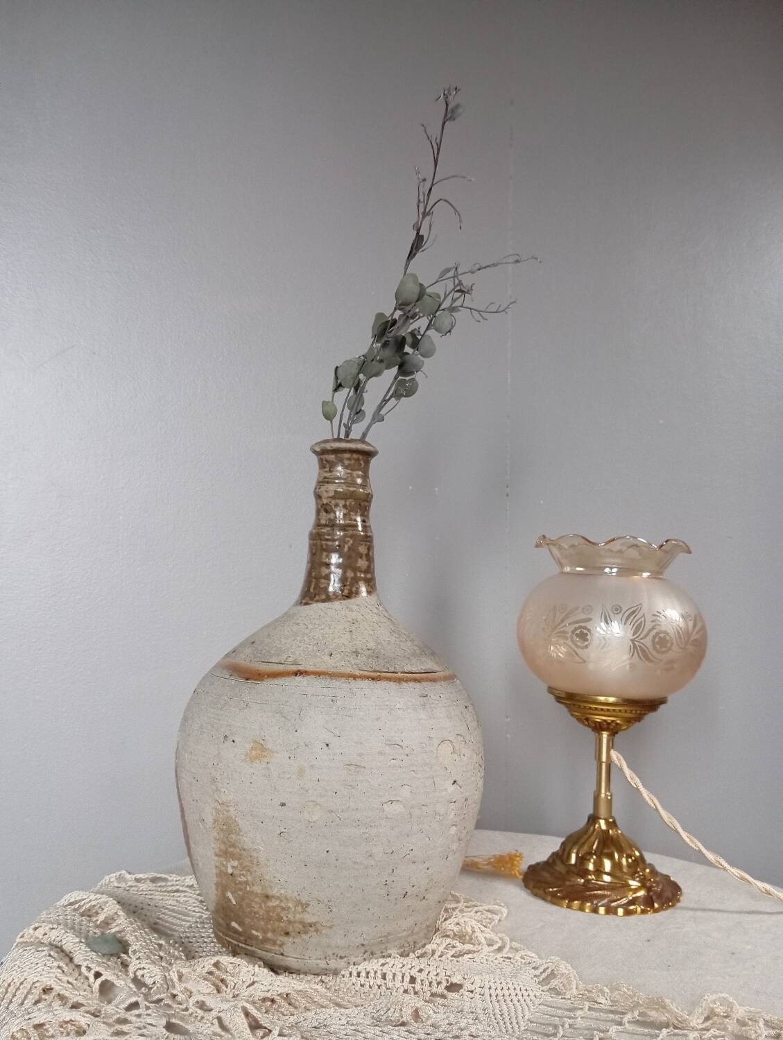 Cruche poterie antique grès brut imparfait, 18/19eme