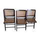 Trio de chaises pliantes en bois & cannage vintage années 60