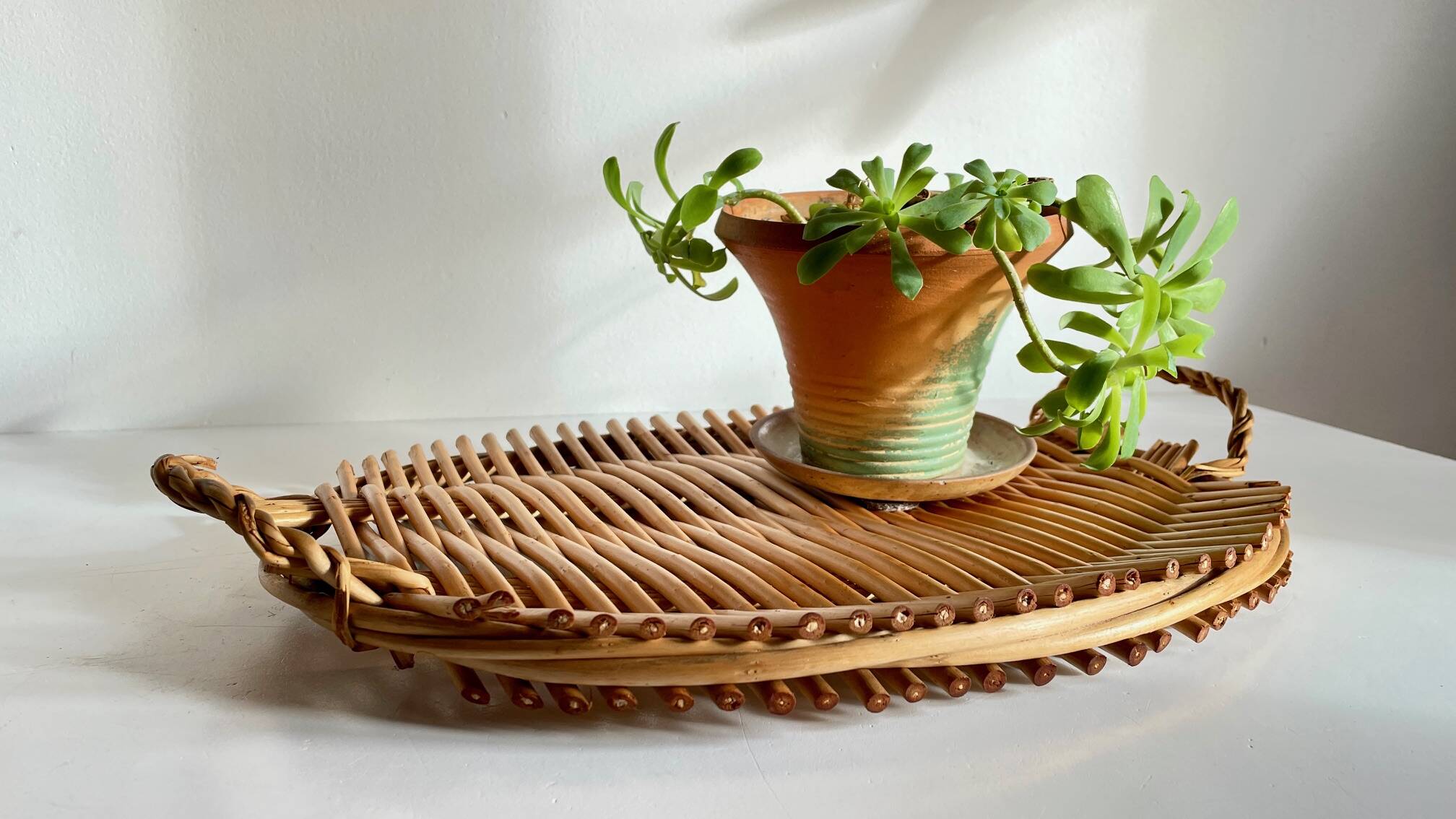 Vintage rattan presentation tray