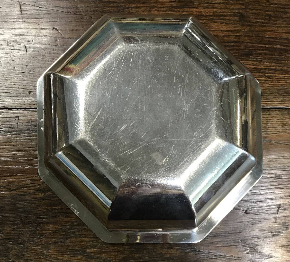 Octagonal silver-plated metal dish, Christofle.