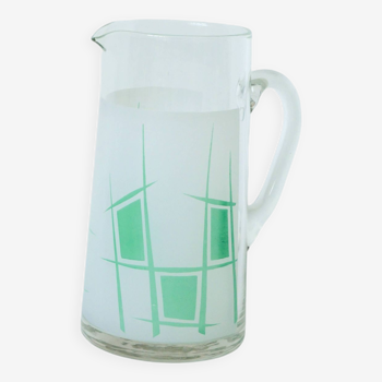 Pichet en verre et motifs psychés verts, Design, 1970