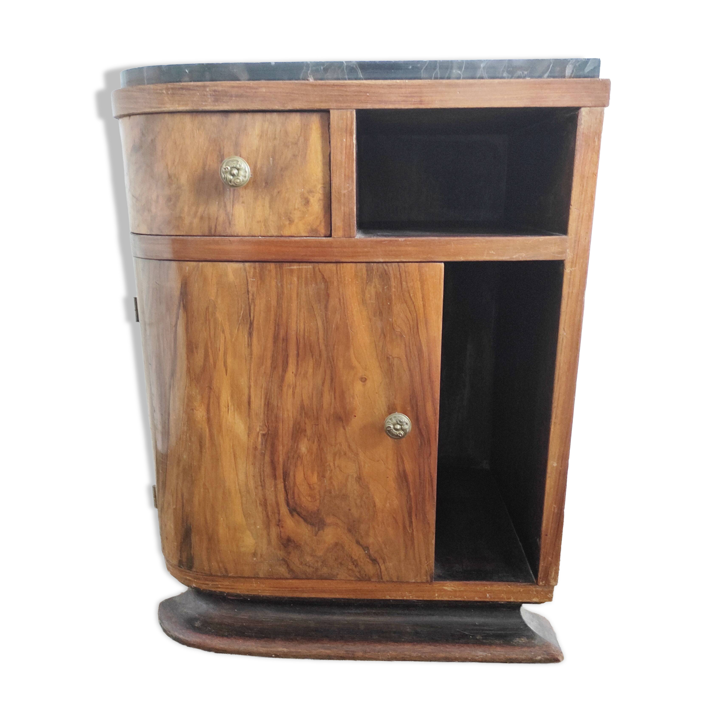 Chevet en bois / meuble d'appoint et marbre style art déco