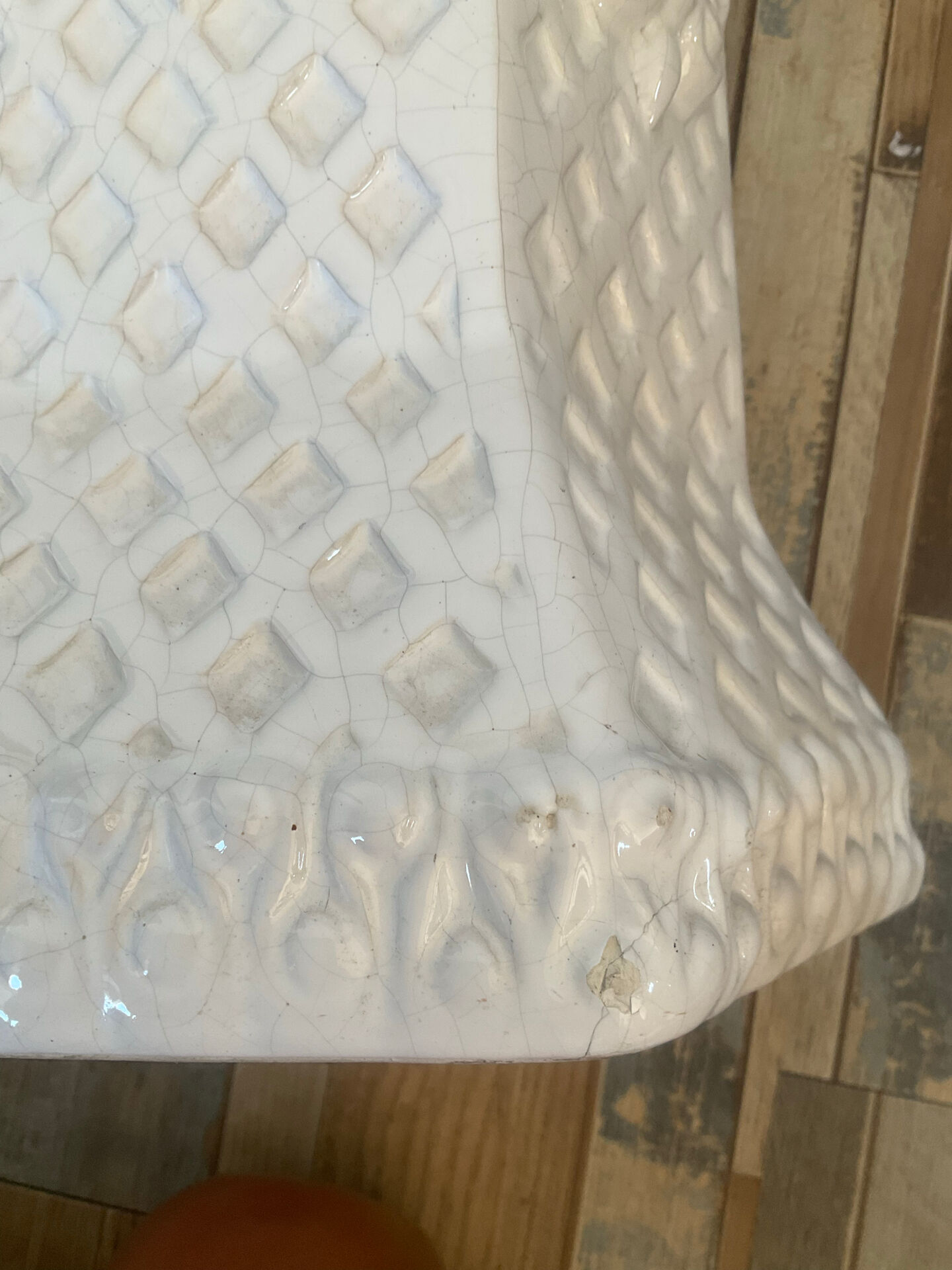 Porte parapluie vintage en céramique craquelée