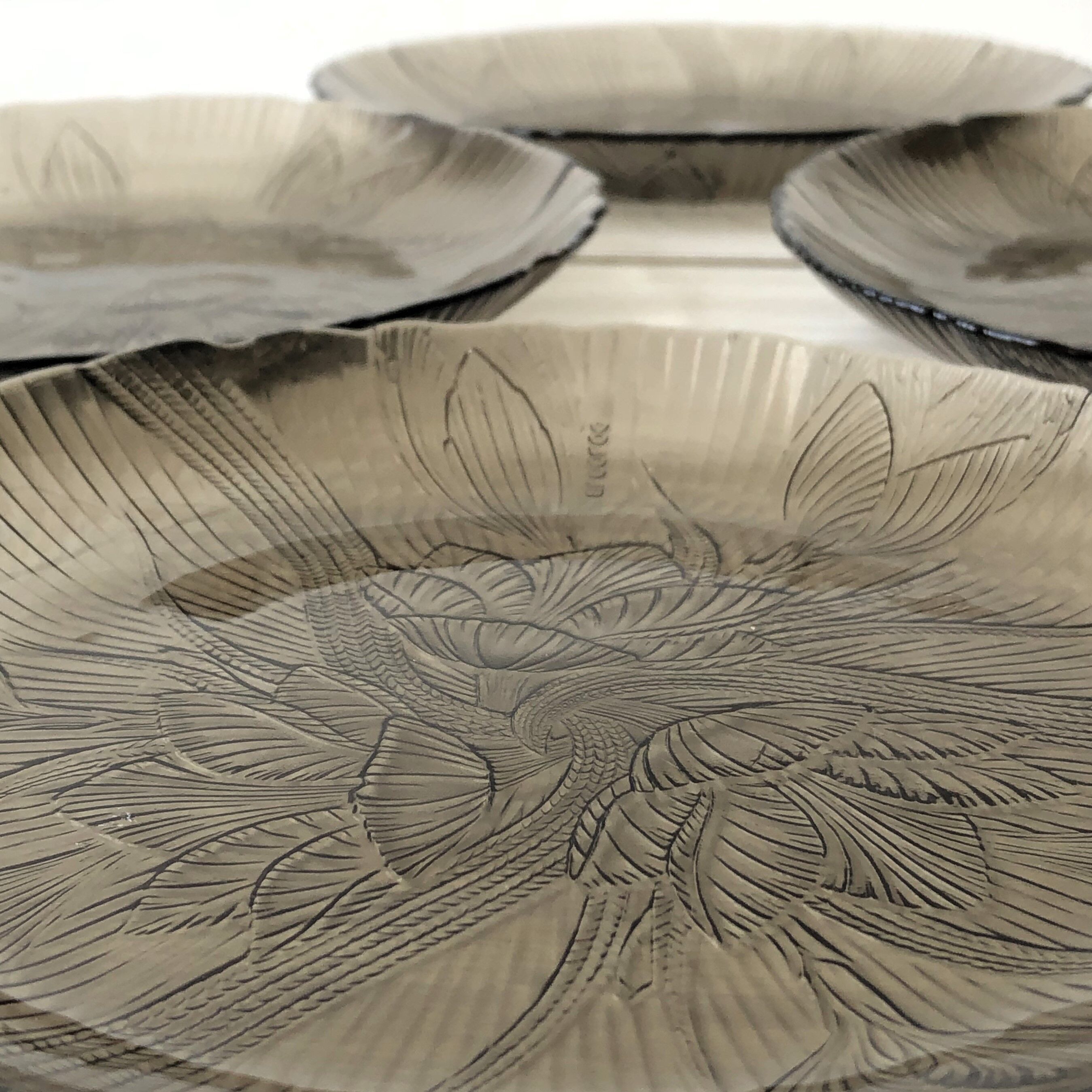 Lot 5 glass plates Arcoroc France smoked pattern flower crocus vintage CANTERBURY