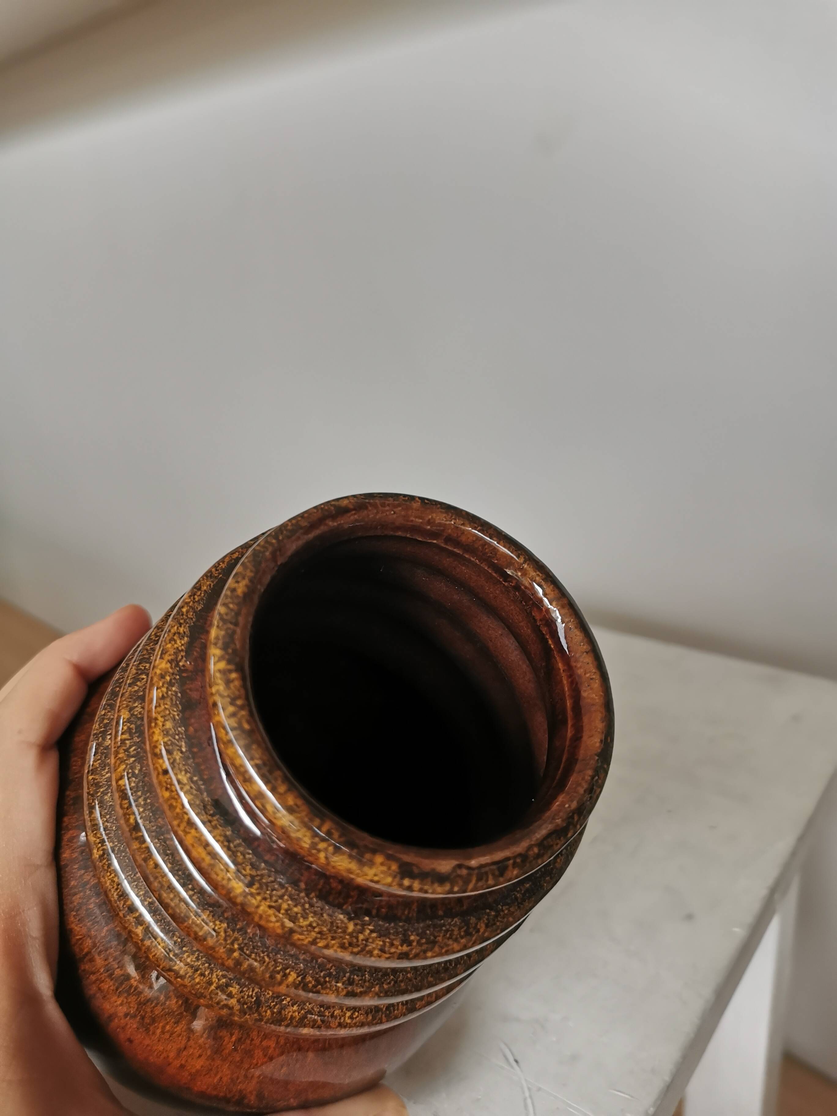 Vintage Fat Lava Vase: West German Brown Glazed Ceramic, Retro Boho Decor