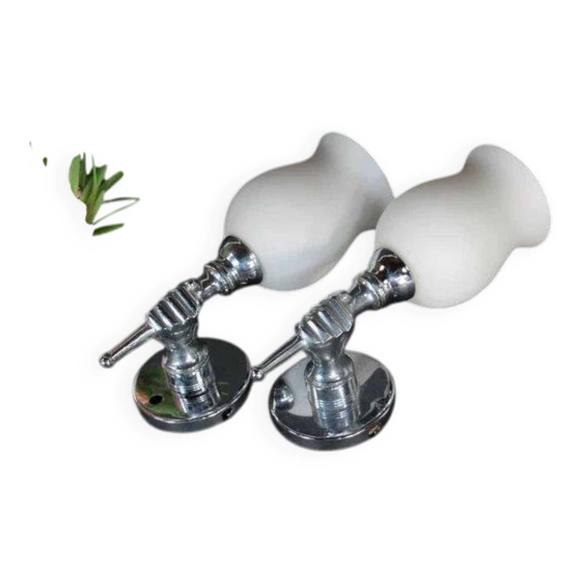Pair of chrome-plated metal wall lights, hand-shaped with lampshade