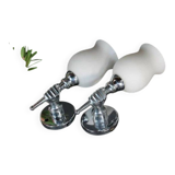 Pair of chrome-plated metal wall lights, hand-shaped with lampshade