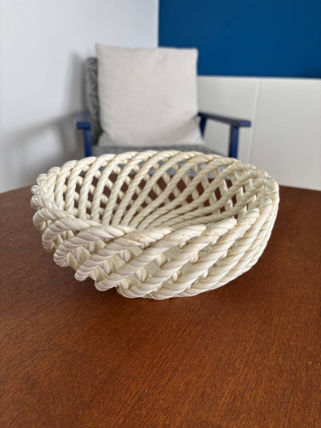 White openwork braided ceramic bowl - lace ceramic