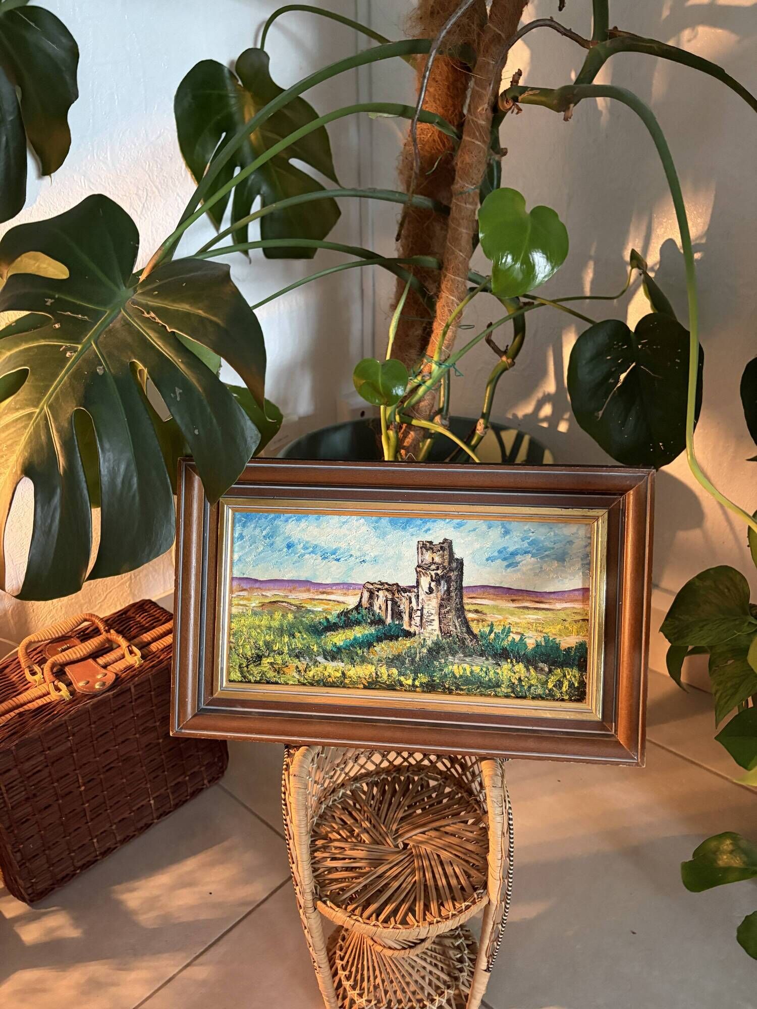Framed oil painting - Landscape with castle ruins