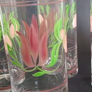 Carafe and four glasses in painted crystal, Hartzviller crystal factory, 1970