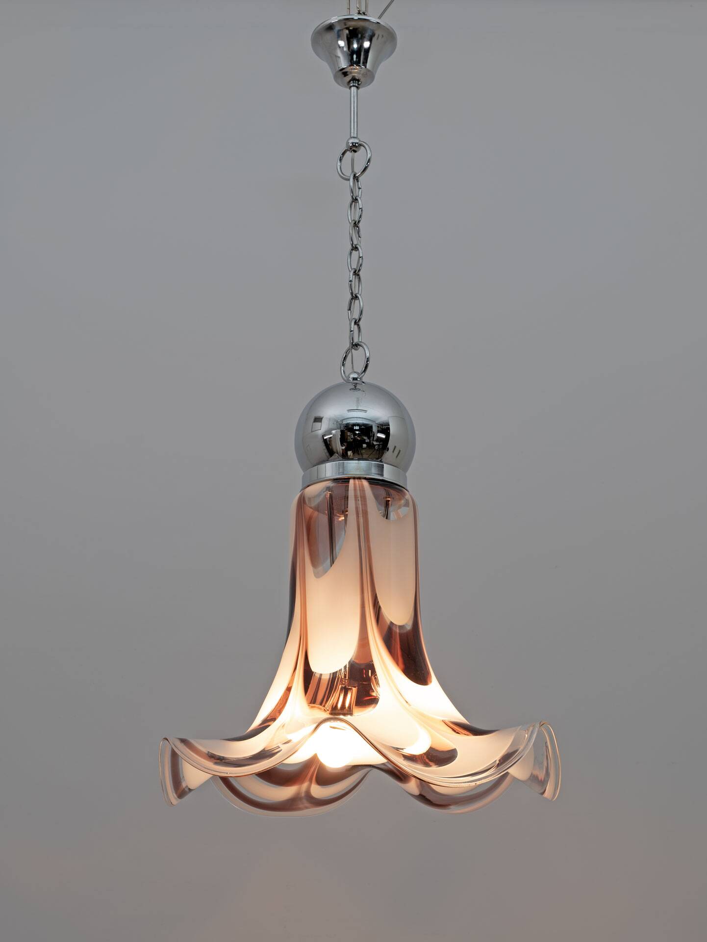 AVMazzega Mid-Century Modern Italian Murano Glass and Steel Pendant, 1970s