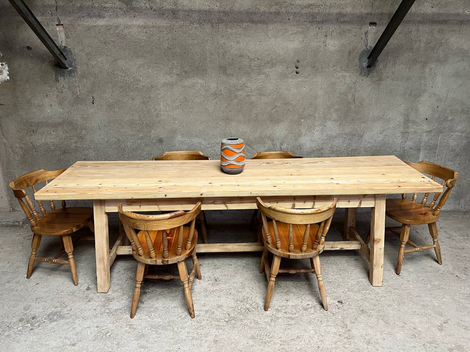 Old fir farm table 1930-1950 vintage country table