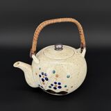 Vintage Japanese speckled stoneware teapot with bamboo handle