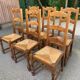 6 solid wood and straw chairs with high farmhouse-style backs