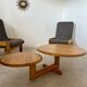 Table basse en bois à 2 plateaux ajustables, Roche Bobois années 80