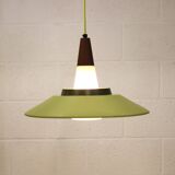 Opal glass and green aluminium shade vintage lamp by Voss Belysning - Denmark