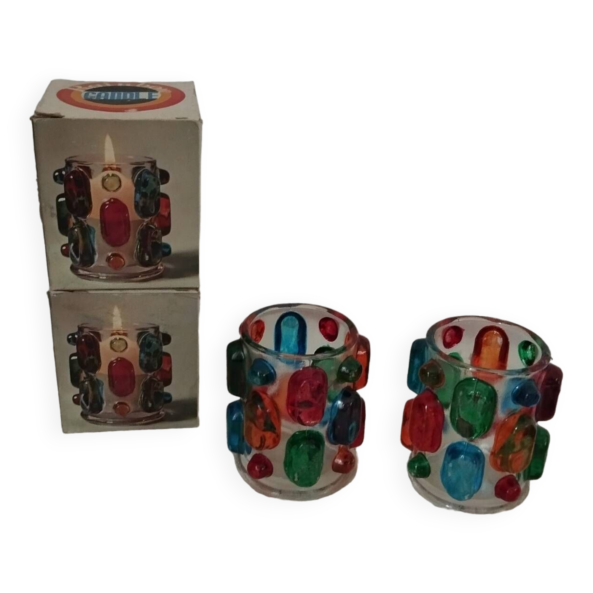 Pair of 70s Rainbow tealight holders