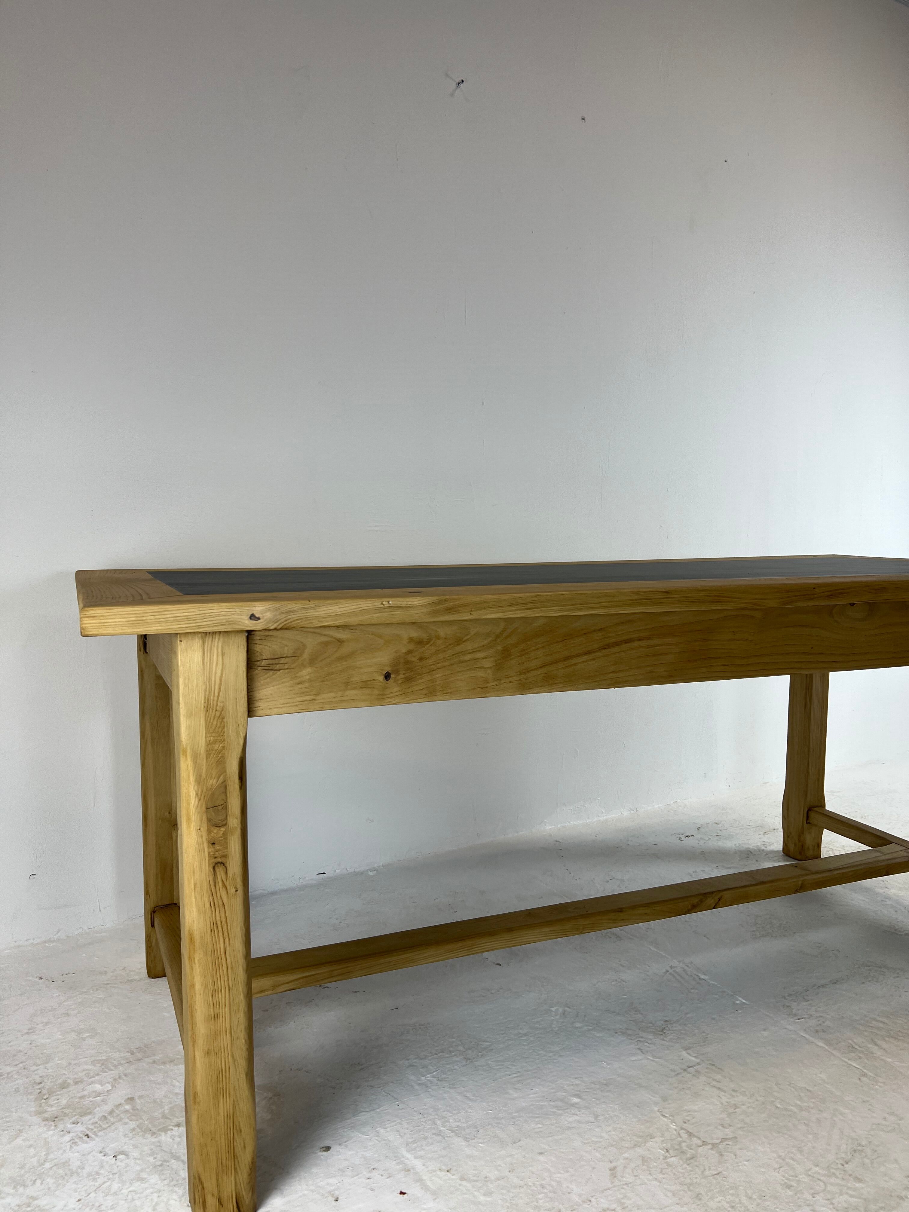 Oak farmhouse table, black top