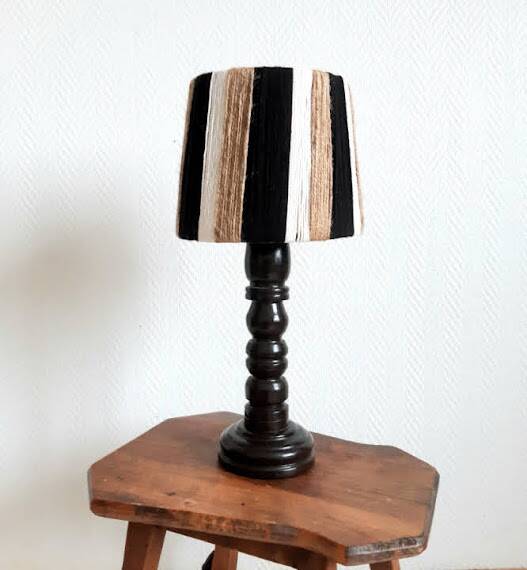 Vintage wooden, rope and wool lamp