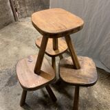 Set of 4 brutalist stools solid wood countryside