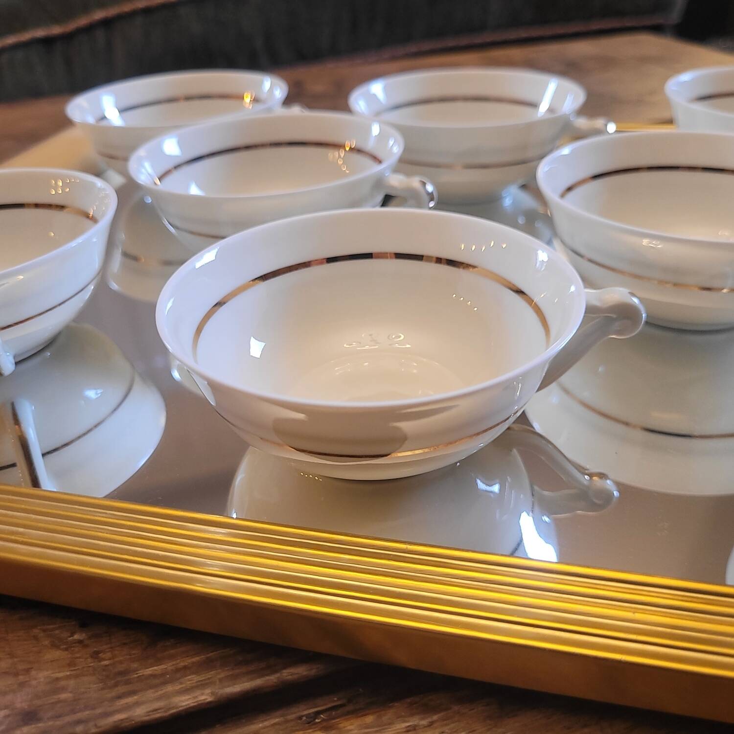 8 porcelain cups from Limoges – gold trim – 1950s