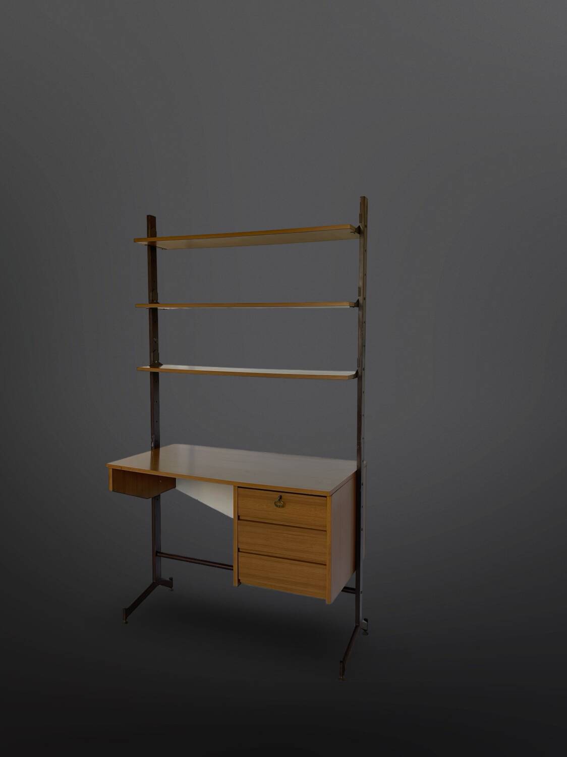 Bibliothèque italienne du milieu du siècle avec bureau.