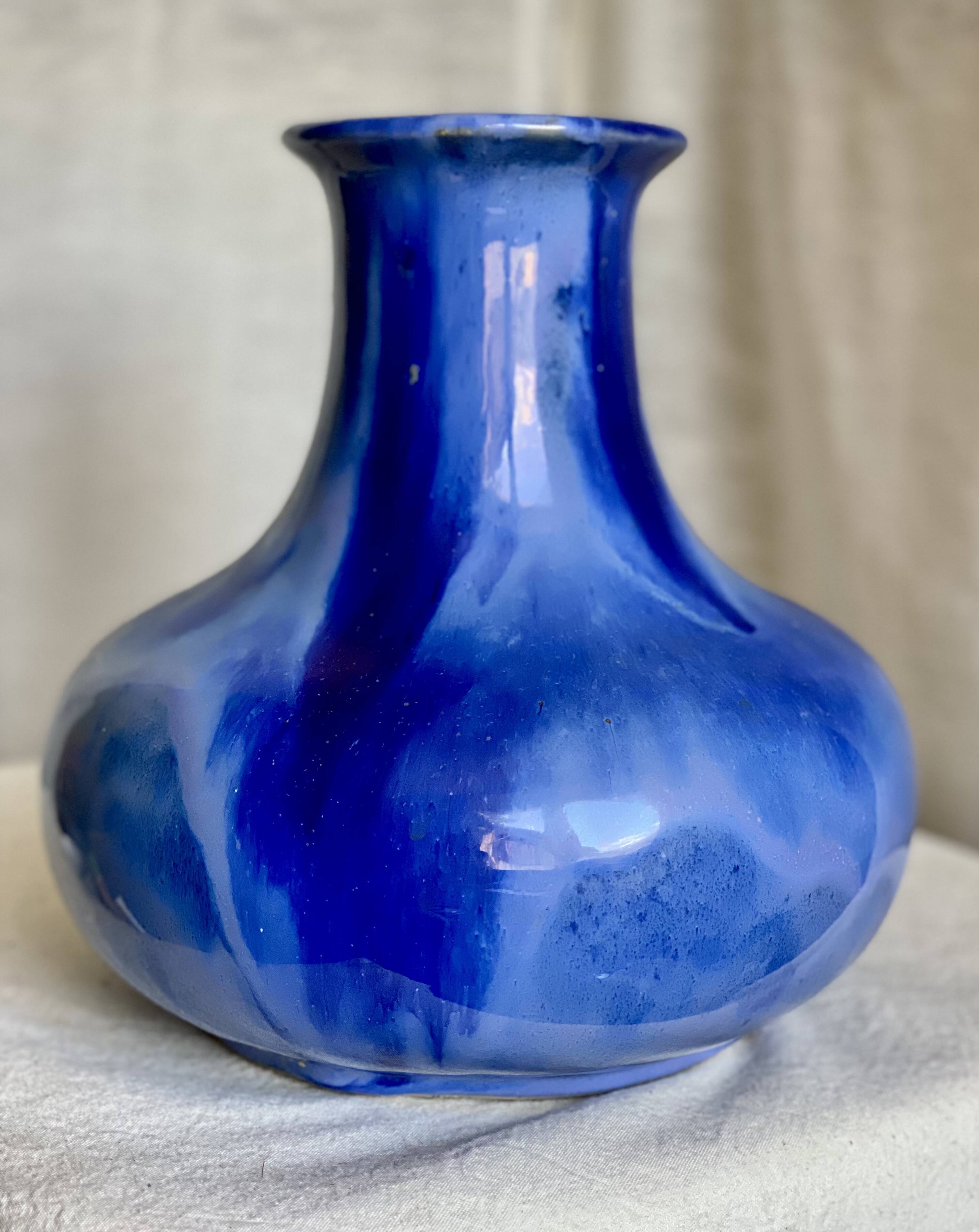 Grand vase Grés flammé bleu vintage 1930
