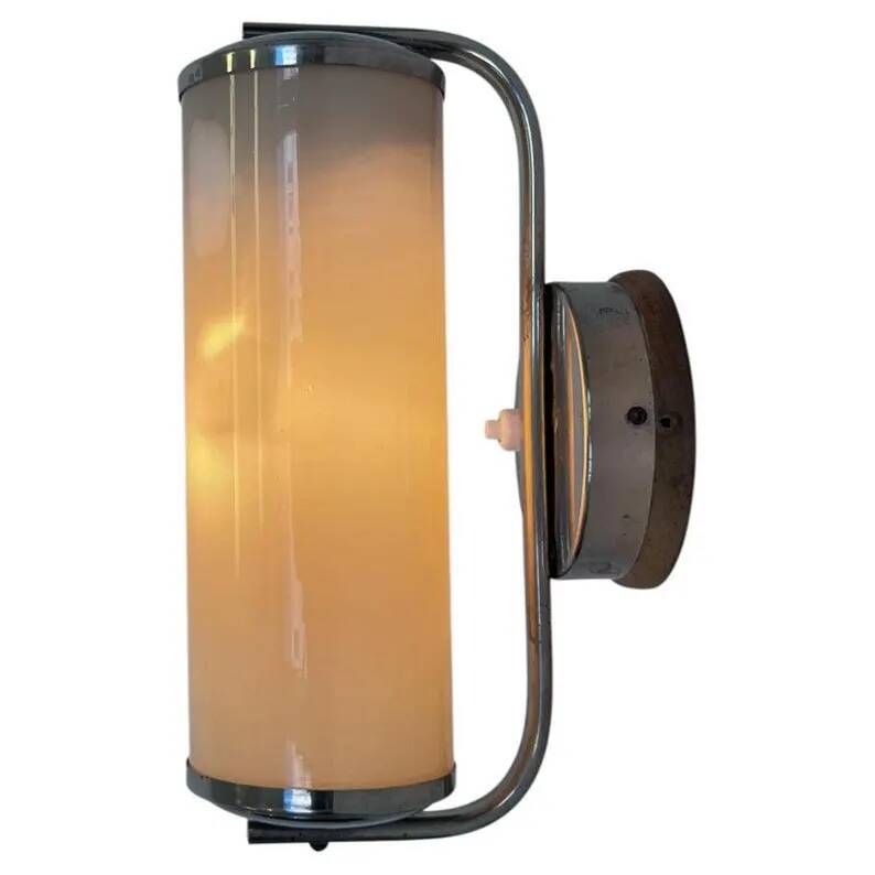 Bauhaus Chrome and milk glass Wall Lamp, 1940s - Czechoslovakia