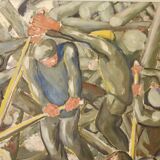 Huile sur panneau suédoise « Bûcherons »