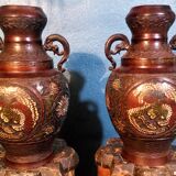 2 Japan XIXth century bronze vases