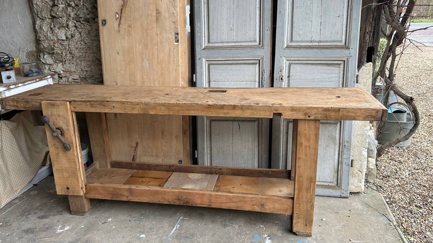 Large raw solid wood workbench