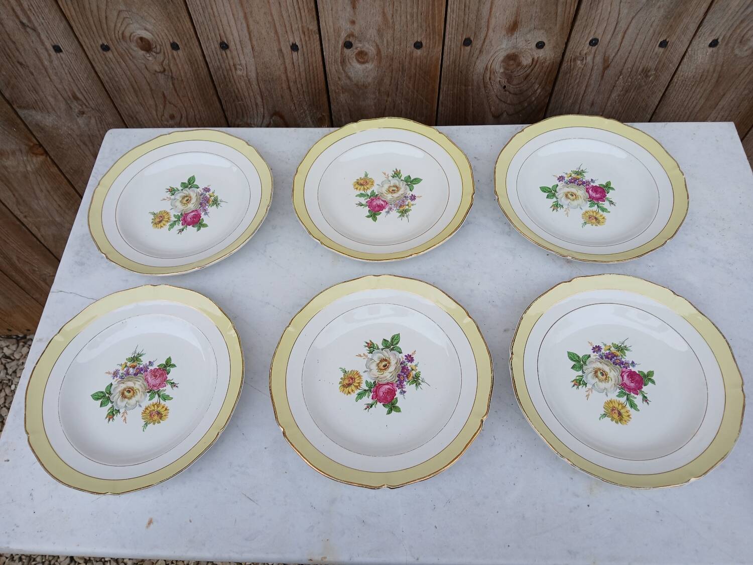 Set of 6 antique Ceranord deep plates - flower design