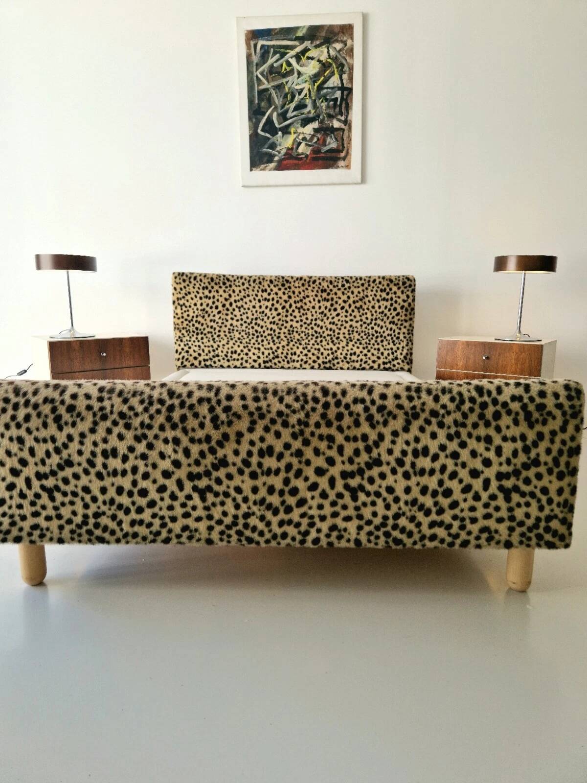 Vintage leopard print bed frame, Hollywood Regency style.