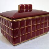 Art Deco box in burgundy ceramic art Poët Laval