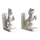 White earthenware bookend - prancing horses - H: 15 cm.