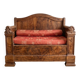 Traditional two-seater bench in solid wood with storage compartment.