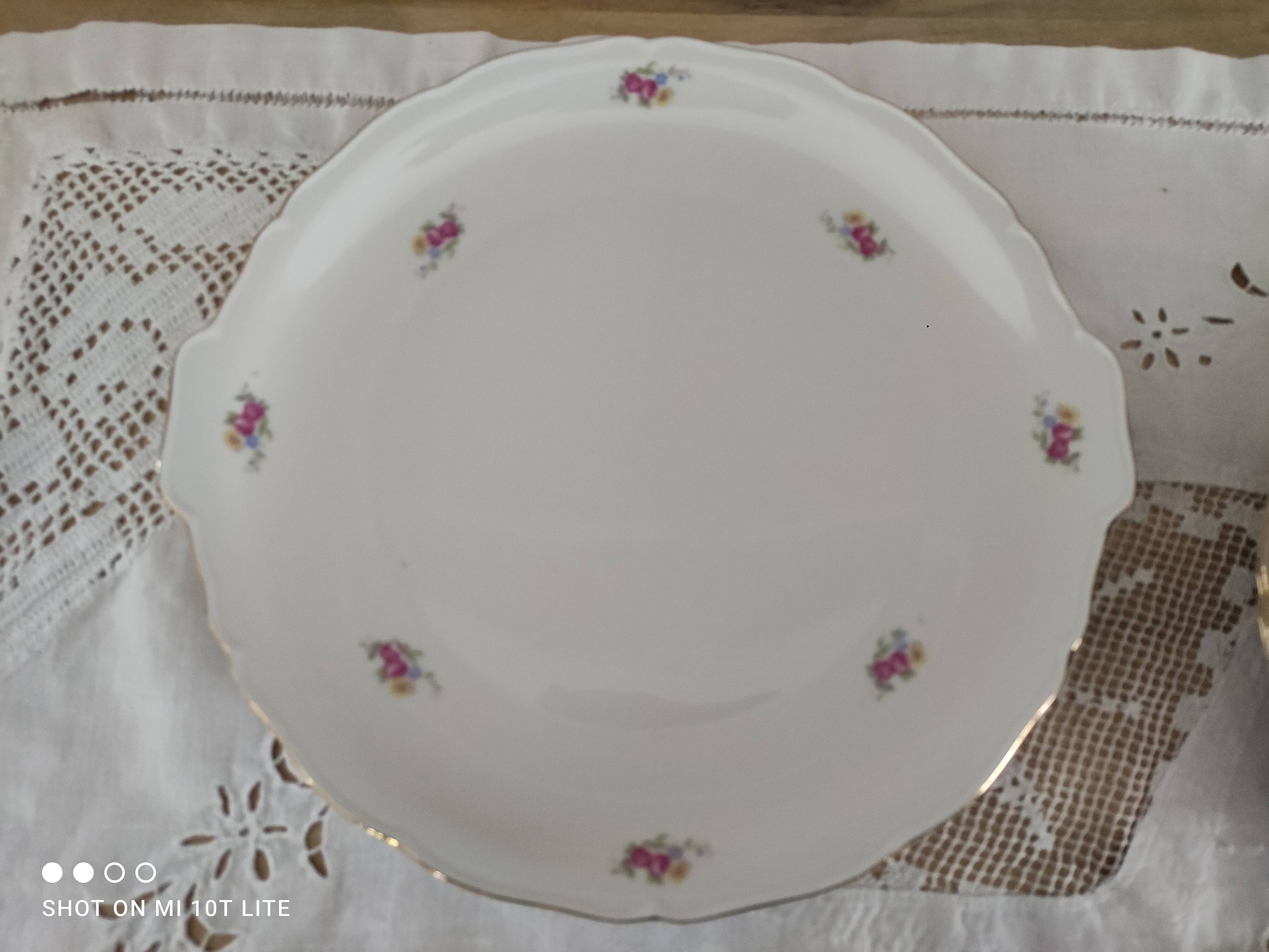 Dessert service 6 people 7 pieces porcelain Bavaria white decoration roses field flowers