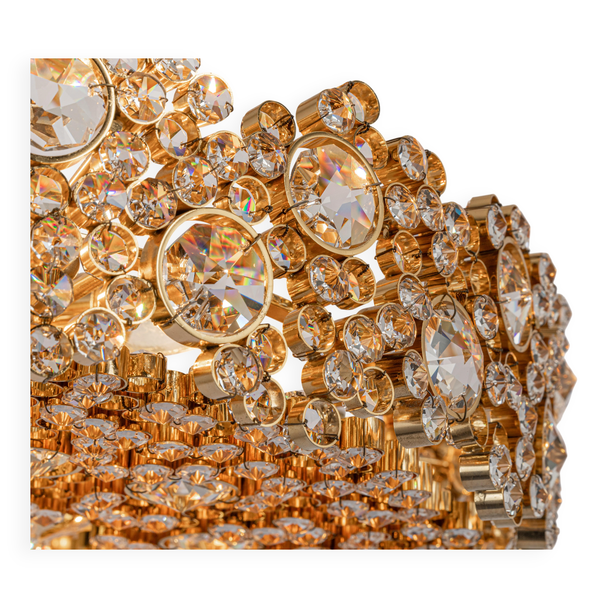 Chandelier in gilded brass and crystal glass inlaid by Palwa, Germany, 1970s.