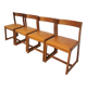 Lot de 4 chaises de salle à manger vintage / design sculptural en bois des années 70, cuir marron