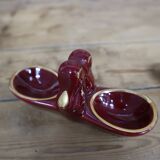 2 Vintage salt cellars in burgundy glazed ceramic slip with gold edging