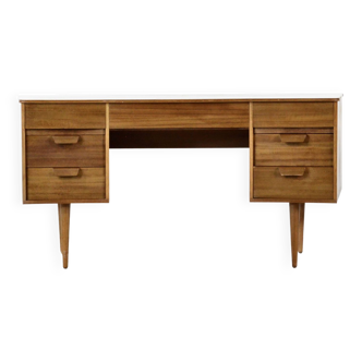 Midcentury uniflex walnut and beech concave desk designed by Gunther Hoffstead,