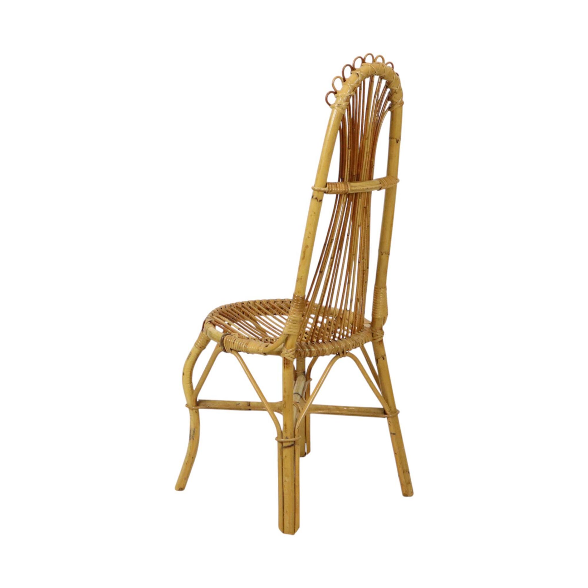 Chaise en bambou rattan boho des années 60 au design italien