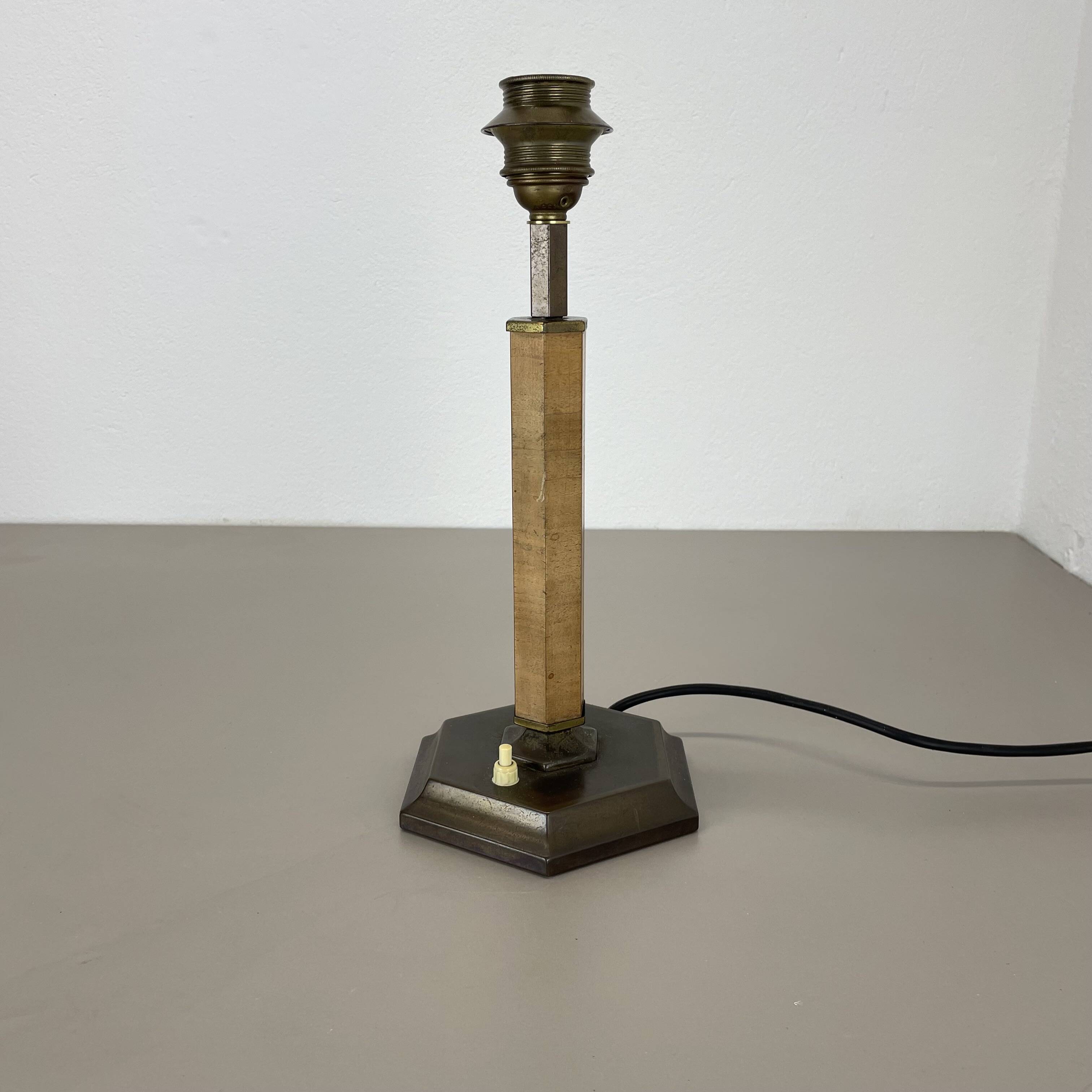lampe de table Art déco unique en laiton et bois, Allemagne années 1930