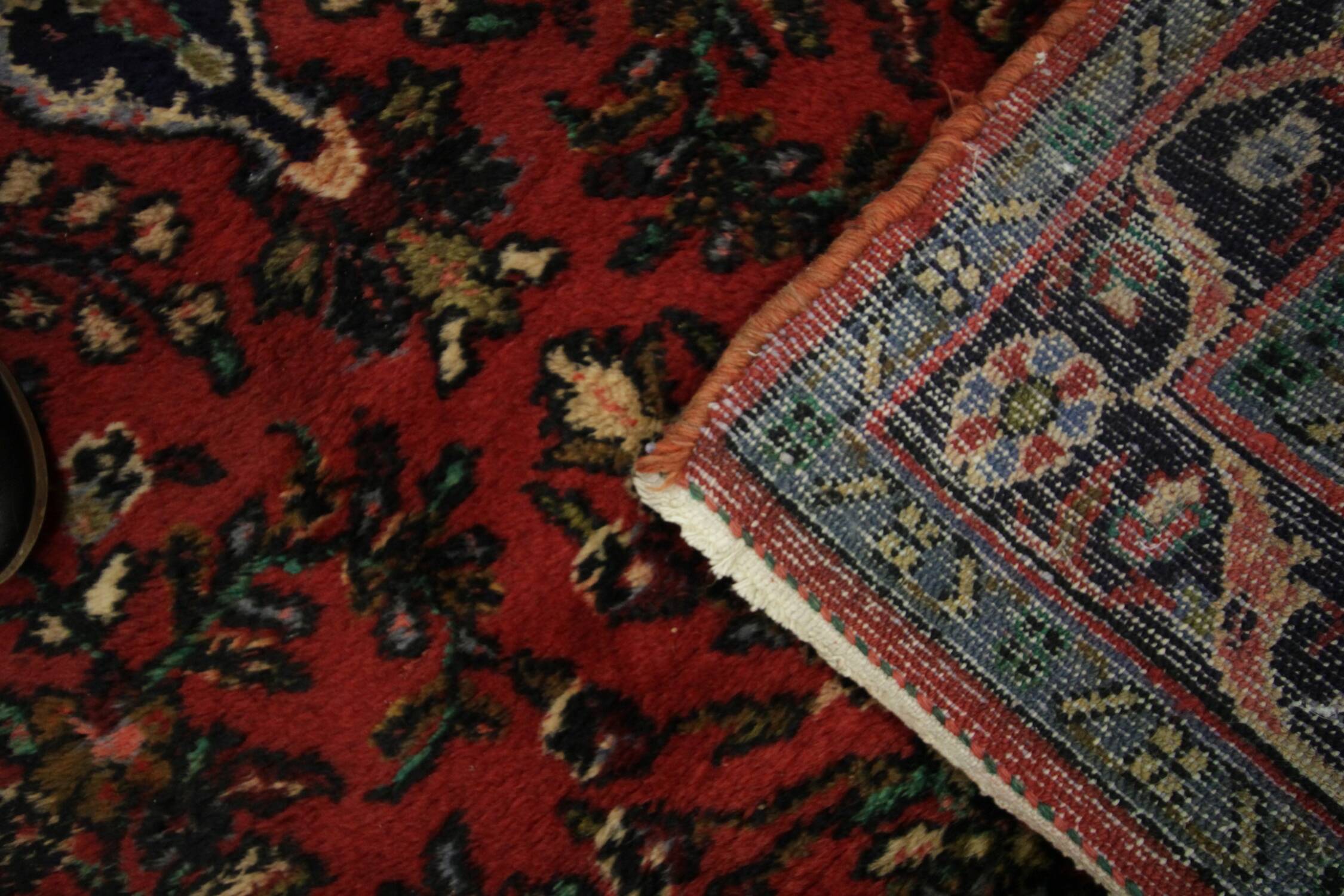 Burgundy Red Floral Wool Runner Rug,1960s Traditional Oriental Stair Runner