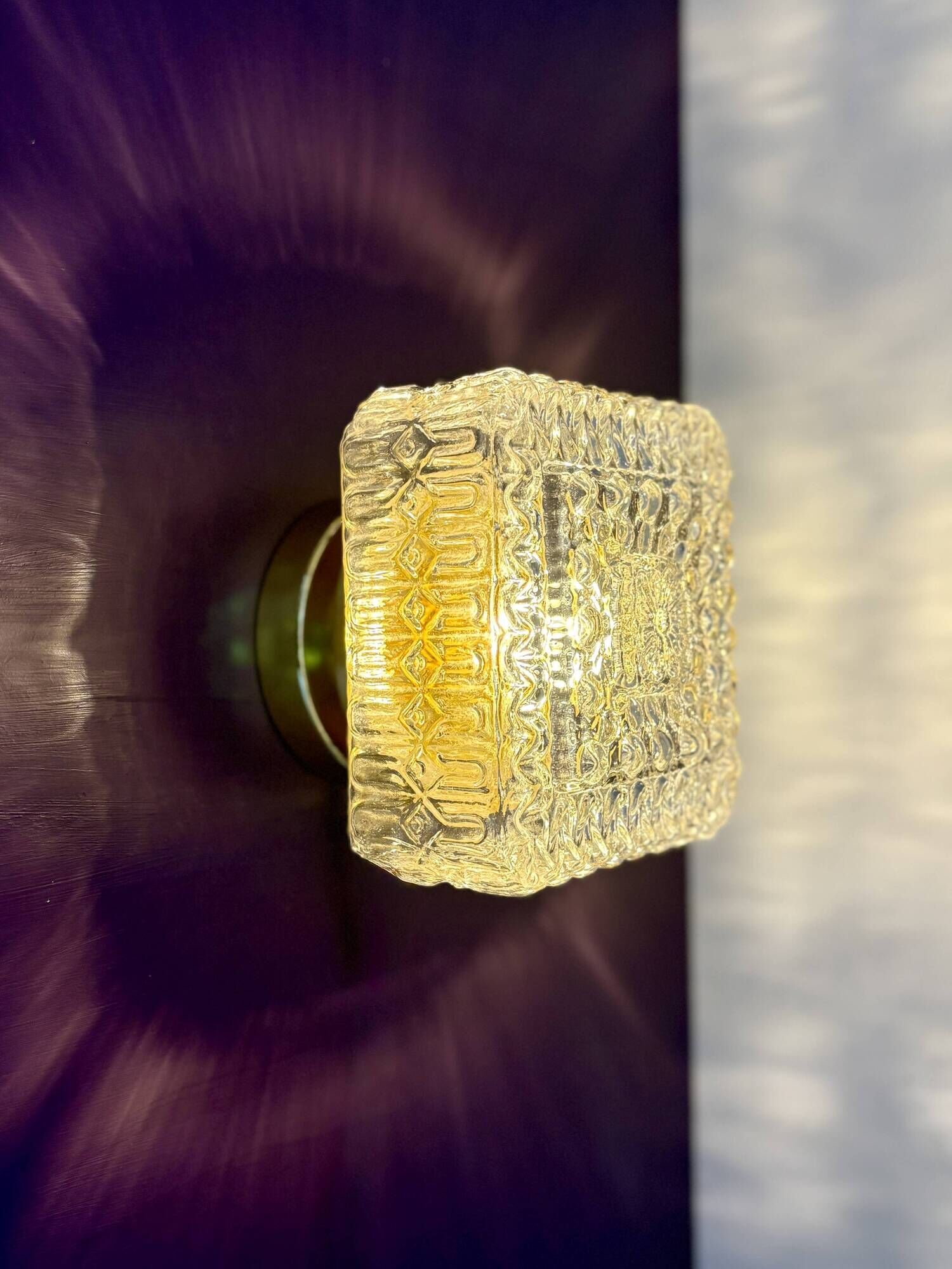 Vintage square globe wall or ceiling light in moulded glass