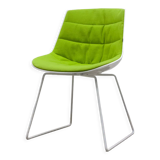 Mdf flow chair lacquered white shell and green fabric