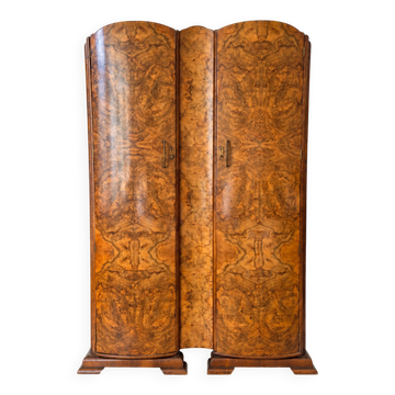 Art Deco wardrobe from the 1930s in elm burl – curved doors