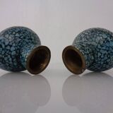 Vintage Indian Copper & Turquoise Stone Ashtrays, 1960s, Set of 2